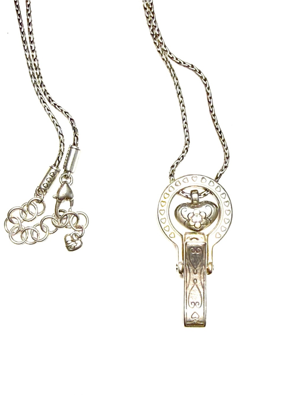 Brighton Silver Plated Badge Clip Heart Pendant Necklace